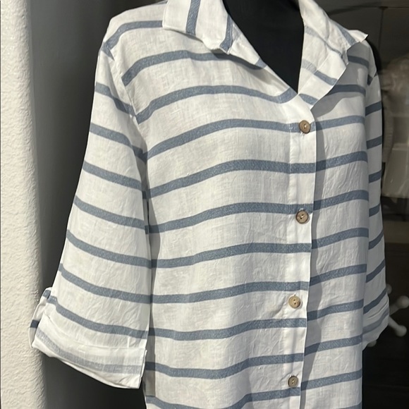 Italian 100% linen Striped Button-Up Shirt dress small - Picture 3 of 6